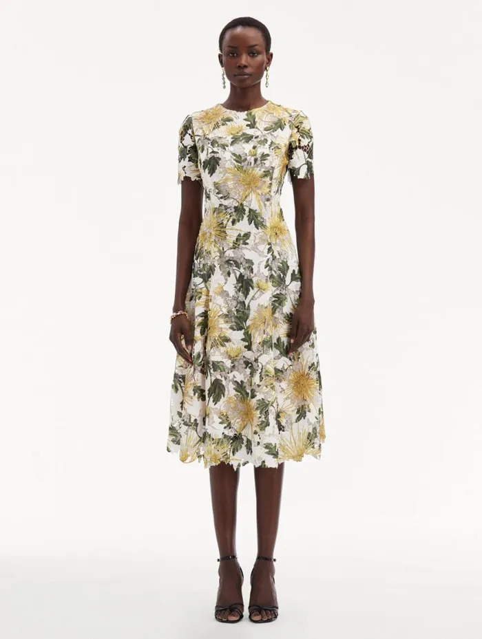 Women Chrysanthemum Guipure Dress Yellow Ivory Oscar De La Renta Dresses Women Chrysanthemum Guipure Dress Yellow Ivory Oscar De La Renta Dresses