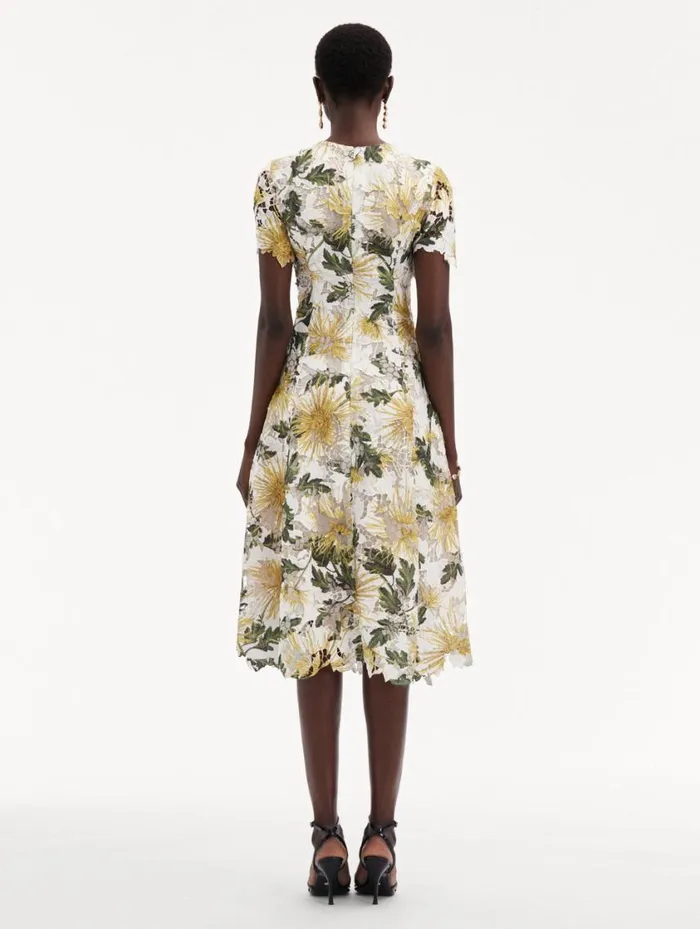 Women Chrysanthemum Guipure Dress Yellow Ivory Oscar De La Renta Dresses Women Chrysanthemum Guipure Dress Yellow Ivory Oscar De La Renta Dresses