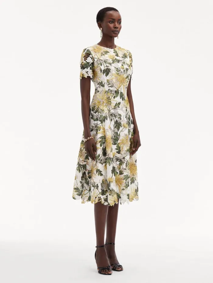 Women Chrysanthemum Guipure Dress Yellow Ivory Oscar De La Renta Dresses Women Chrysanthemum Guipure Dress Yellow Ivory Oscar De La Renta Dresses