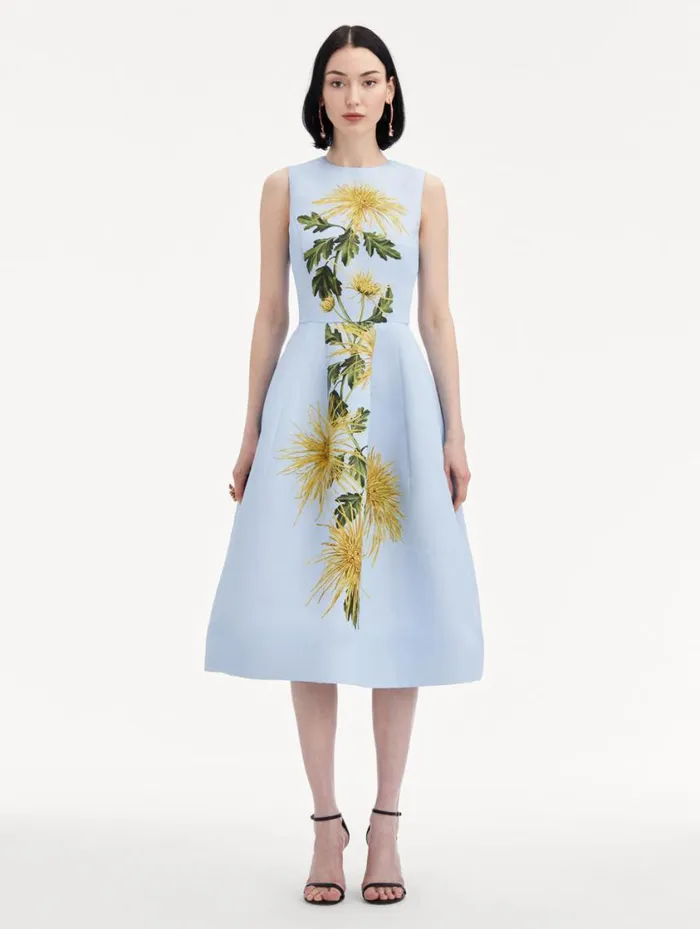 Women Chrysanthemum Stripe Cocktail Dress Yellow Light Blue Oscar De La Renta Dresses Women Chrysanthemum Stripe Cocktail Dress Yellow Light Blue Oscar De La Renta Dresses