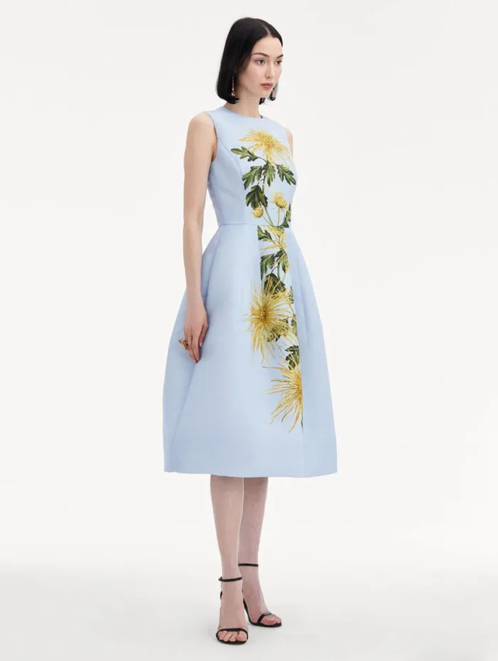 Women Chrysanthemum Stripe Cocktail Dress Yellow Light Blue Oscar De La Renta Dresses Women Chrysanthemum Stripe Cocktail Dress Yellow Light Blue Oscar De La Renta Dresses