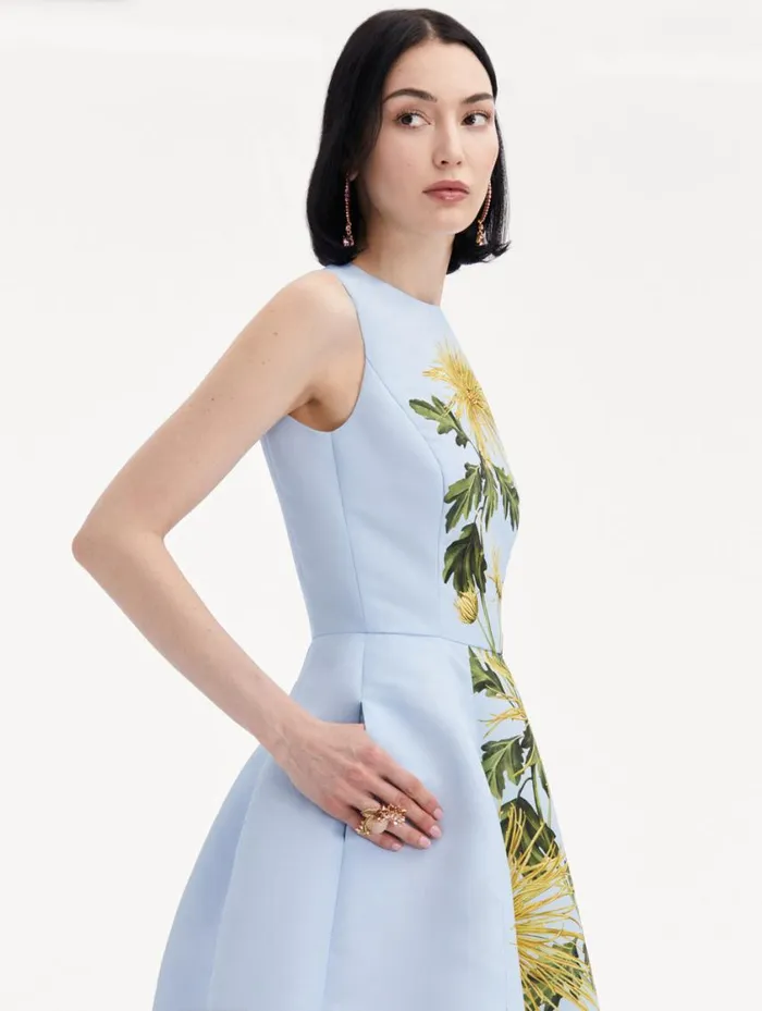 Women Chrysanthemum Stripe Cocktail Dress Yellow Light Blue Oscar De La Renta Dresses Women Chrysanthemum Stripe Cocktail Dress Yellow Light Blue Oscar De La Renta Dresses