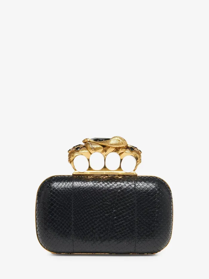Women Clutches Alexander McQueen Snake Knuckle Clutch Black