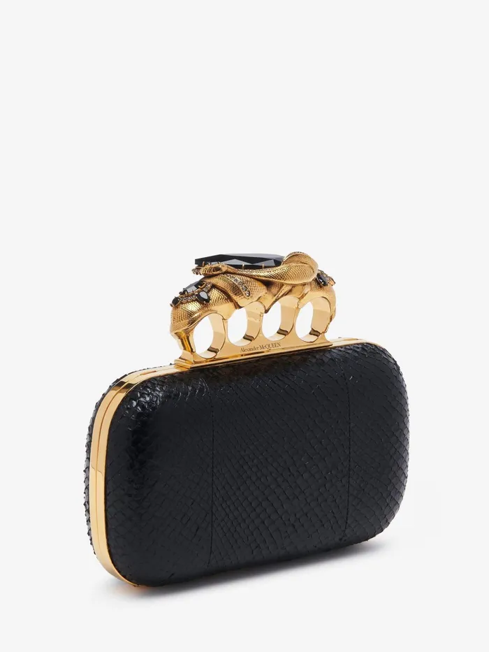 Women Clutches Alexander McQueen Snake Knuckle Clutch Black