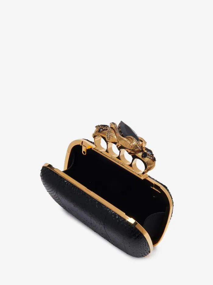 Women Clutches Alexander McQueen Snake Knuckle Clutch Black