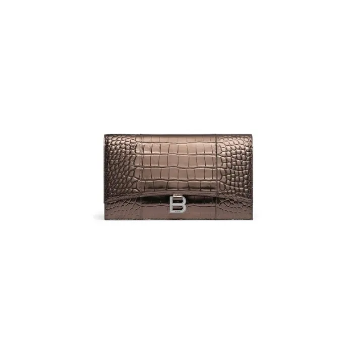 Women Clutches and Pouches Balenciaga Hourglass Flat Pouch With Flap Metallized Crocodile Embossed In Bronze Women Clutches and Pouches Balenciaga Hourglass Flat Pouch With Flap Metallized Crocodile Embossed In Bronze