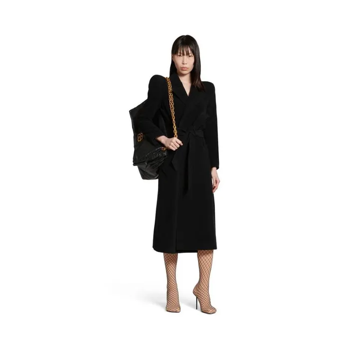 Women Coats and Jackets Balenciaga Round Shoulder Fitted Coat In Black