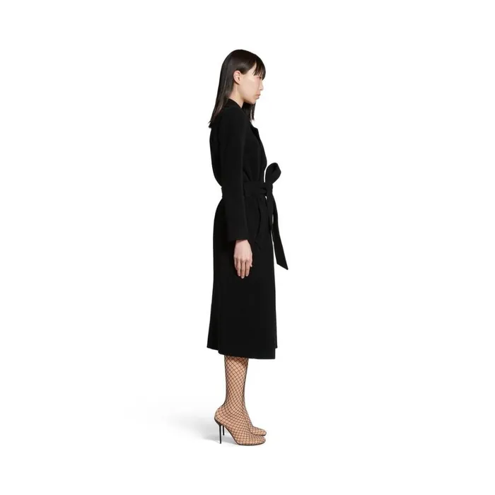 Women Coats and Jackets Balenciaga Round Shoulder Fitted Coat In Black