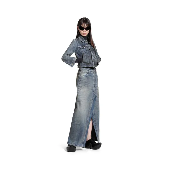 Women Coats and Jackets Balenciaga Shrunk Denim Jacket In Light Blue