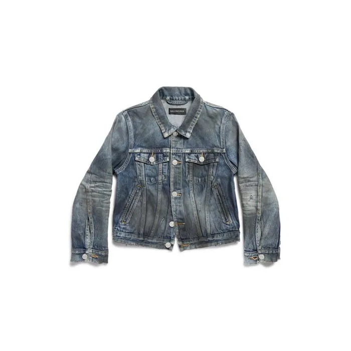 Women Coats and Jackets Balenciaga Shrunk Denim Jacket In Light Blue