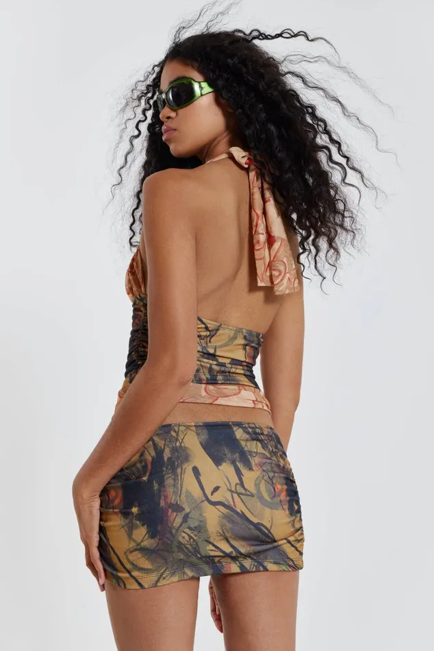 Women Contrast Print Knotted Mini Beach Skirt Jaded London Mini Skirts