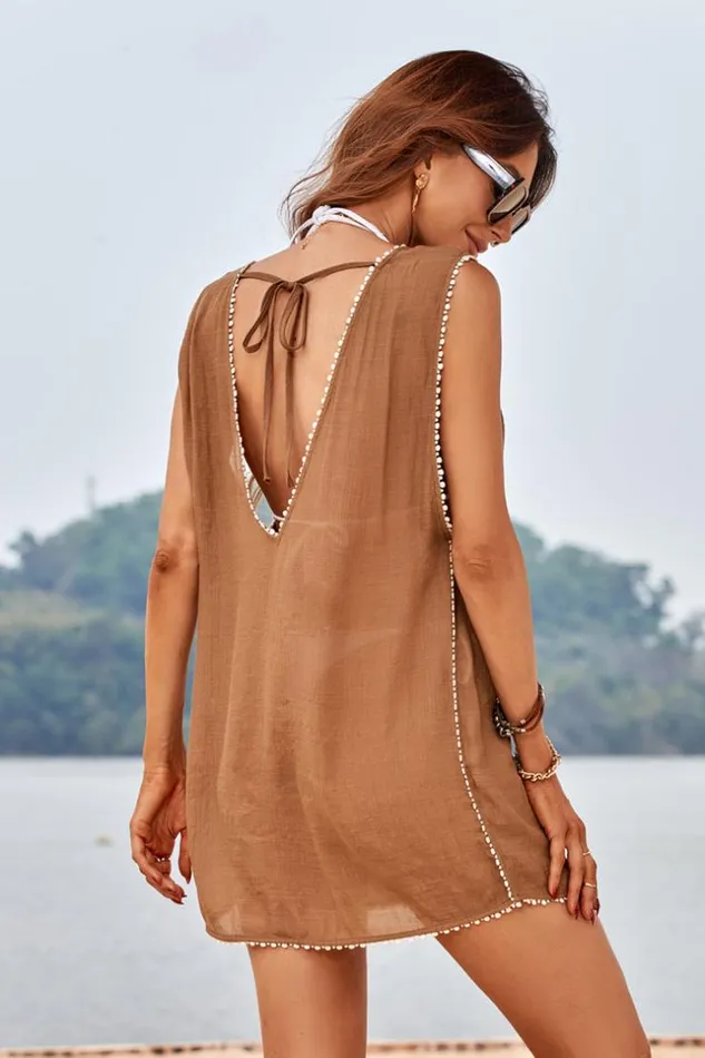 Women Cover Up Dresses Cupshe Ellison Mini Length Backless Tunic Cover Up Brown