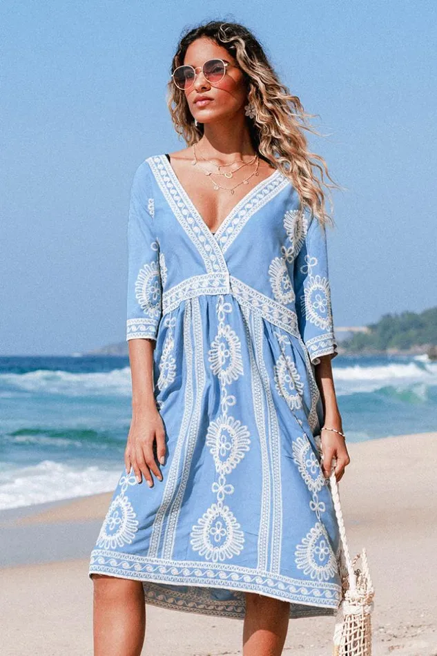 Women Cover Up Dresses Cupshe Shannon Crochet VNeck Cover Up Blue
