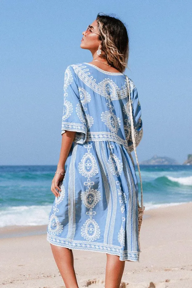 Women Cover Up Dresses Cupshe Shannon Crochet VNeck Cover Up Blue