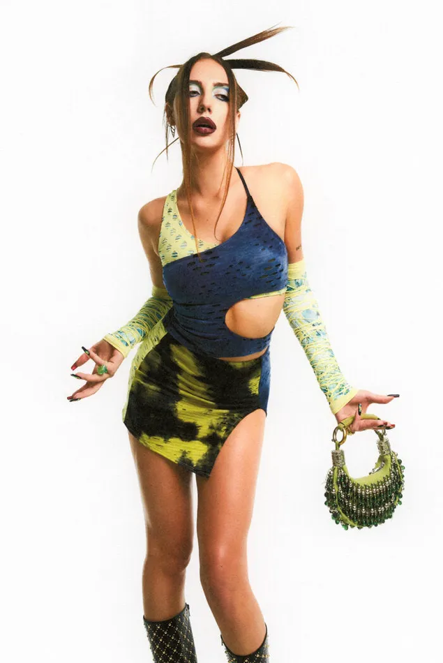 Women Craziest Green and Blue Slashed Extreme Mini Skirt With Split Detail Jaded London Mini Skirts