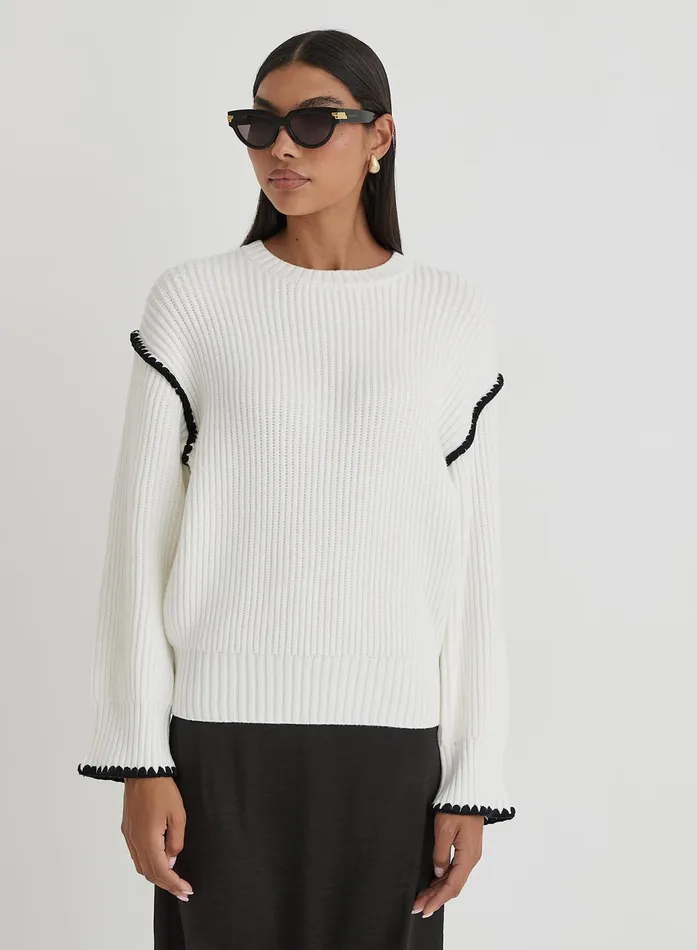 Women Cream Contrast Stitching Knit Jumper Hollie 4th and Reckless Knitwear