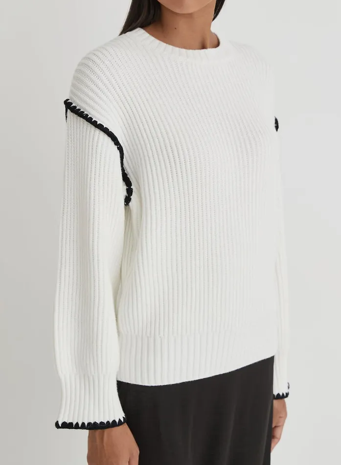 Women Cream Contrast Stitching Knit Jumper Hollie 4th and Reckless Knitwear