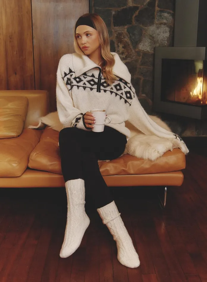 Women Cream Fairisle Knitted Half Zip Jumper Kali 4th and Reckless Athleisure