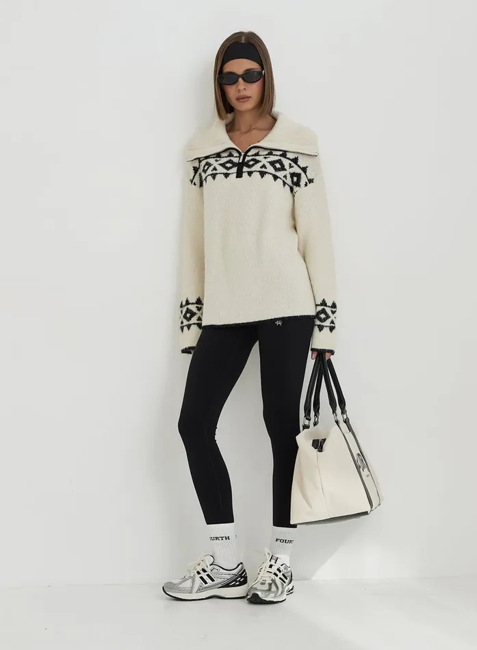 Women Cream Fairisle Knitted Half Zip Jumper Kali 4th and Reckless Athleisure