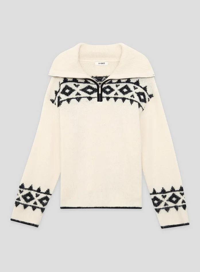 Women Cream Fairisle Knitted Half Zip Jumper Kali 4th and Reckless Athleisure
