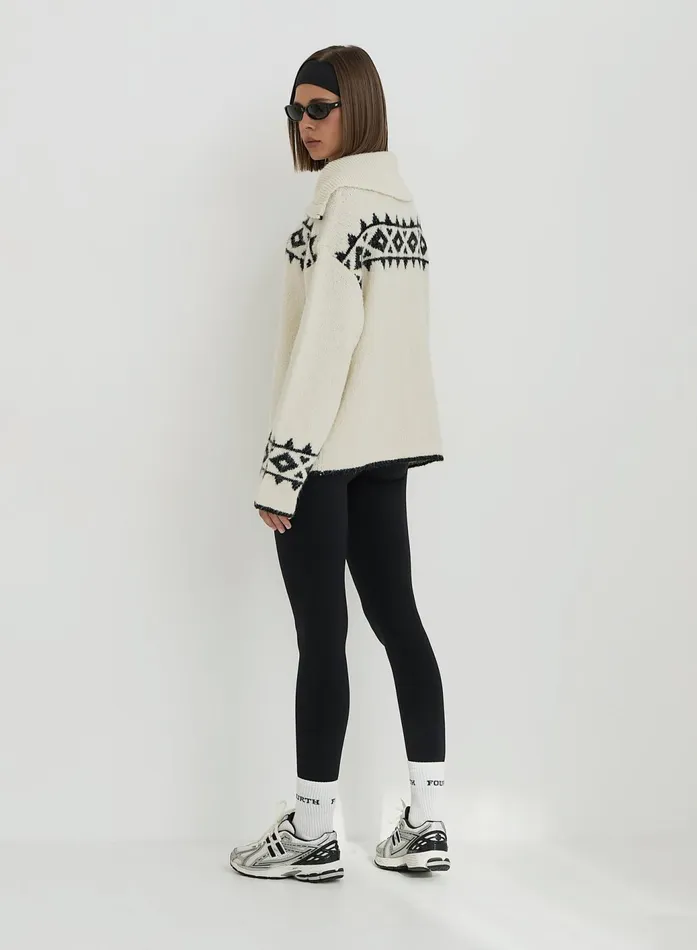 Women Cream Fairisle Knitted Half Zip Jumper Kali 4th and Reckless Athleisure