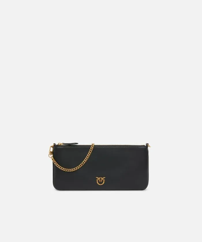 Women Crossbody Bags Pinko Horizontal Flat Bag In Leather Blackantique Gold