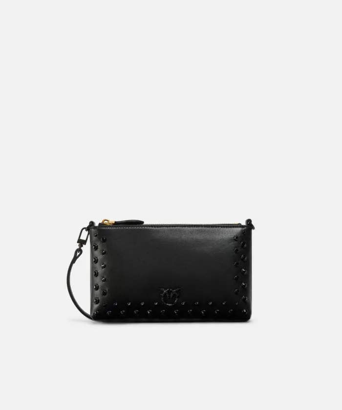 Women Crossbody Bags Pinko Laminated Evening Crossbody Bag With Rhinestones Limo Black Block Colour Women Crossbody Bags Pinko Laminated Evening Crossbody Bag With Rhinestones Limo Black Block Colour