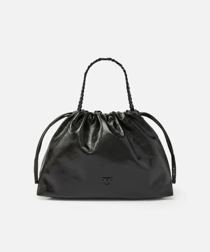 Women Crossbody Bags Pinko Naplak Leather Shoulder Bag With Chain Strap Limo Black Block Colour Women Crossbody Bags Pinko Naplak Leather Shoulder Bag With Chain Strap Limo Black Block Colour