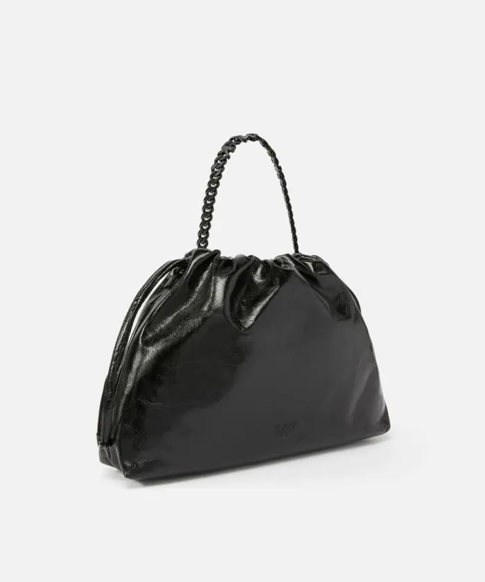 Women Crossbody Bags Pinko Naplak Leather Shoulder Bag With Chain Strap Limo Black Block Colour Women Crossbody Bags Pinko Naplak Leather Shoulder Bag With Chain Strap Limo Black Block Colour