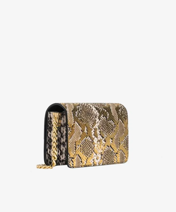 Women Crossbody Bags Pinko PINKO Galleria Mini Love Bag Click In Laminated Reptile Skin Goldgreygold