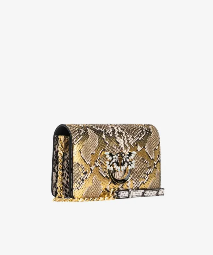 Women Crossbody Bags Pinko PINKO Galleria Mini Love Bag Click In Laminated Reptile Skin Goldgreygold