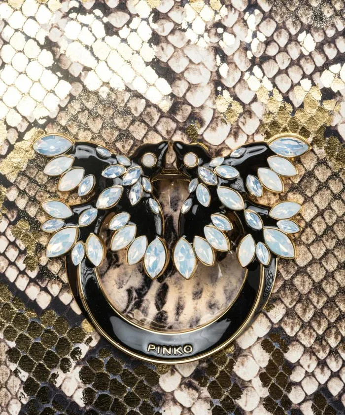 Women Crossbody Bags Pinko PINKO Galleria Mini Love Bag Click In Laminated Reptile Skin Goldgreygold