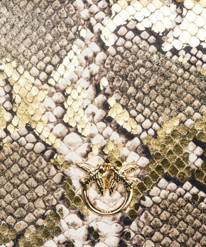 Women Crossbody Bags Pinko PINKO Galleria Mini Love Bag Click In Laminated Reptile Skin Goldgreygold