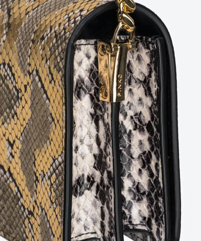 Women Crossbody Bags Pinko PINKO Galleria Mini Love Bag Click In Laminated Reptile Skin Goldgreygold