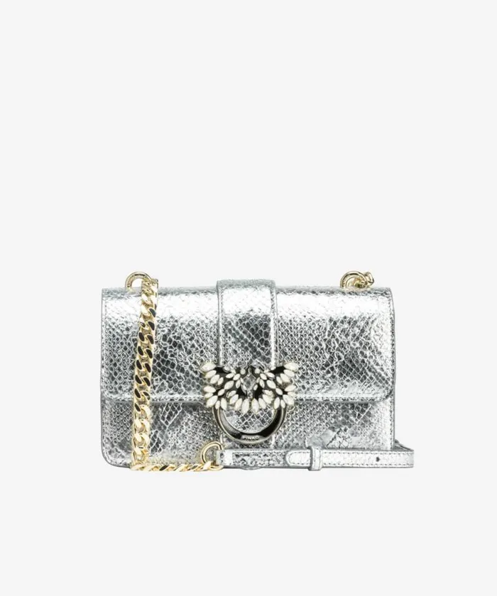 Women Crossbody Bags Pinko PINKO Galleria Mini Love Bag One In Punched Reptile Skin Silverlightgold Women Crossbody Bags Pinko PINKO Galleria Mini Love Bag One In Punched Reptile Skin Silverlightgold