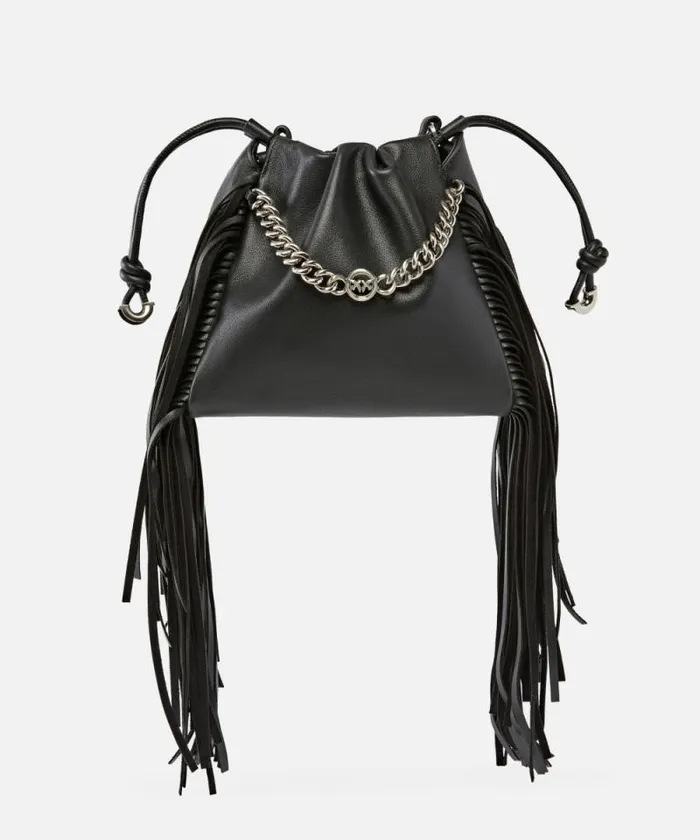 Women Crossbody Bags Pinko Soft Leather Bag With Fringes Limo Blackbrushed Silver Women Crossbody Bags Pinko Soft Leather Bag With Fringes Limo Blackbrushed Silver