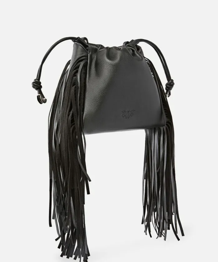 Women Crossbody Bags Pinko Soft Leather Bag With Fringes Limo Blackbrushed Silver Women Crossbody Bags Pinko Soft Leather Bag With Fringes Limo Blackbrushed Silver