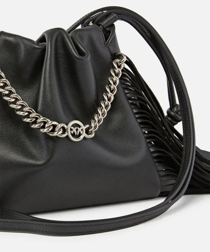 Women Crossbody Bags Pinko Soft Leather Bag With Fringes Limo Blackbrushed Silver Women Crossbody Bags Pinko Soft Leather Bag With Fringes Limo Blackbrushed Silver