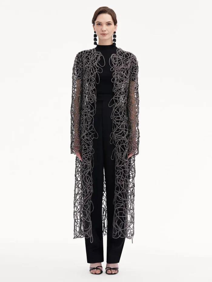 Women Crystal Embroidered Cord Coat Black Oscar De La Renta Jackets and Coats Women Crystal Embroidered Cord Coat Black Oscar De La Renta Jackets and Coats