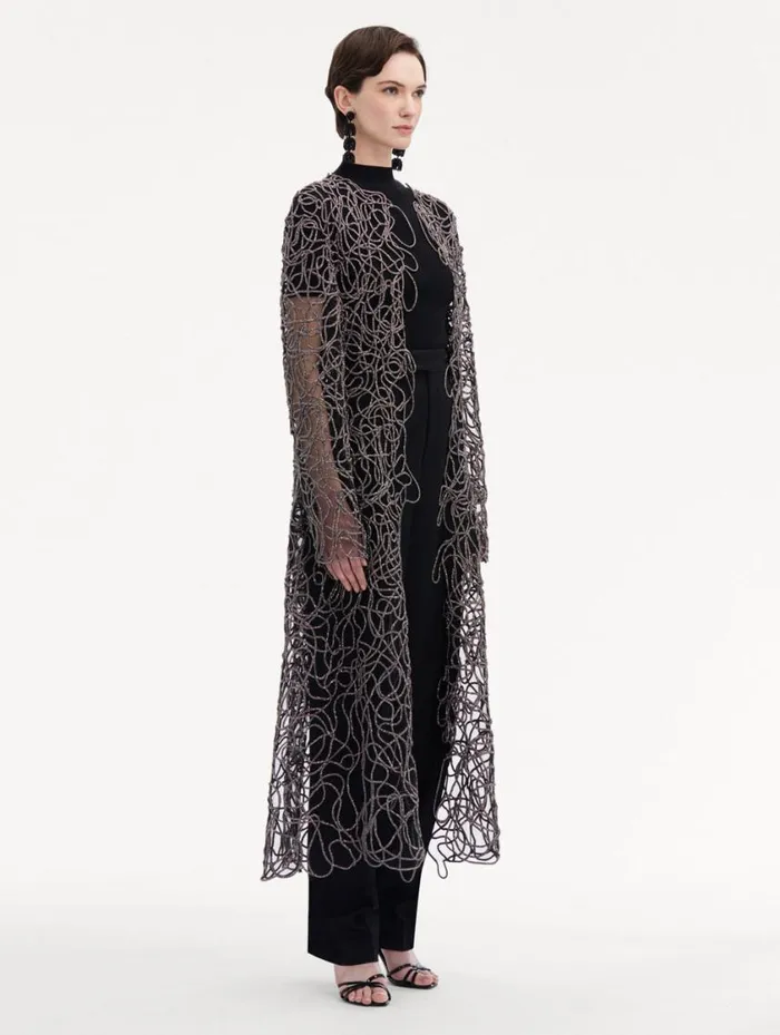 Women Crystal Embroidered Cord Coat Black Oscar De La Renta Jackets and Coats Women Crystal Embroidered Cord Coat Black Oscar De La Renta Jackets and Coats