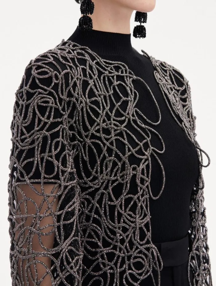 Women Crystal Embroidered Cord Coat Black Oscar De La Renta Jackets and Coats Women Crystal Embroidered Cord Coat Black Oscar De La Renta Jackets and Coats