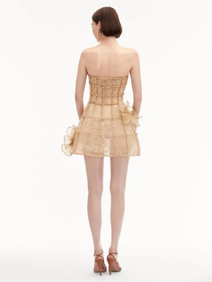 Women Crystal Grid Orchid Cocktail Dress Gold Oscar De La Renta Dresses Women Crystal Grid Orchid Cocktail Dress Gold Oscar De La Renta Dresses
