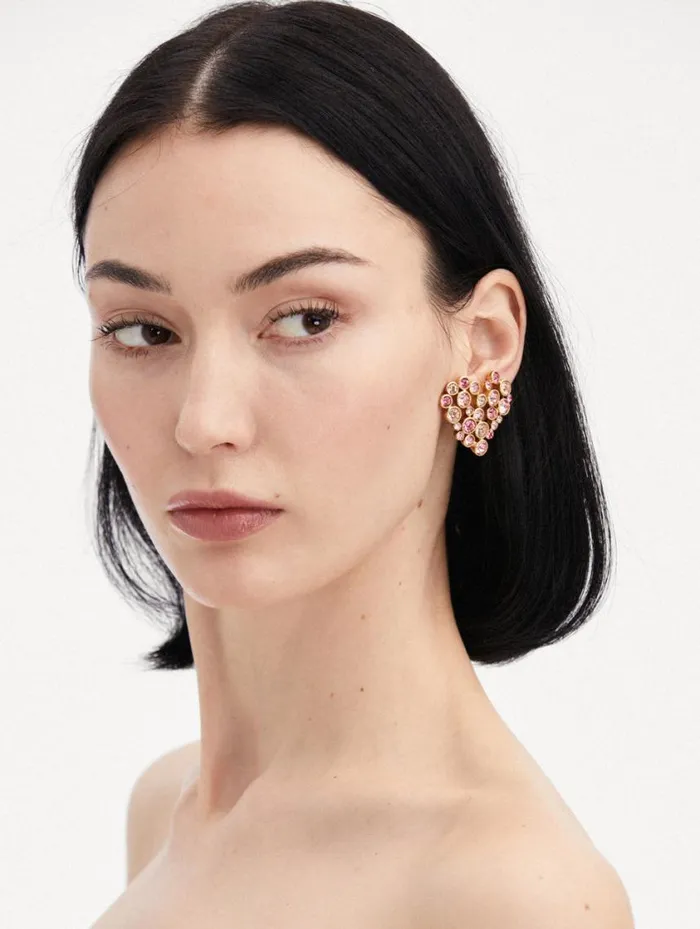 Women Crystal Heart ClipOn Earrings Rose Gold Multi Oscar De La Renta Earrings Women Crystal Heart ClipOn Earrings Rose Gold Multi Oscar De La Renta Earrings
