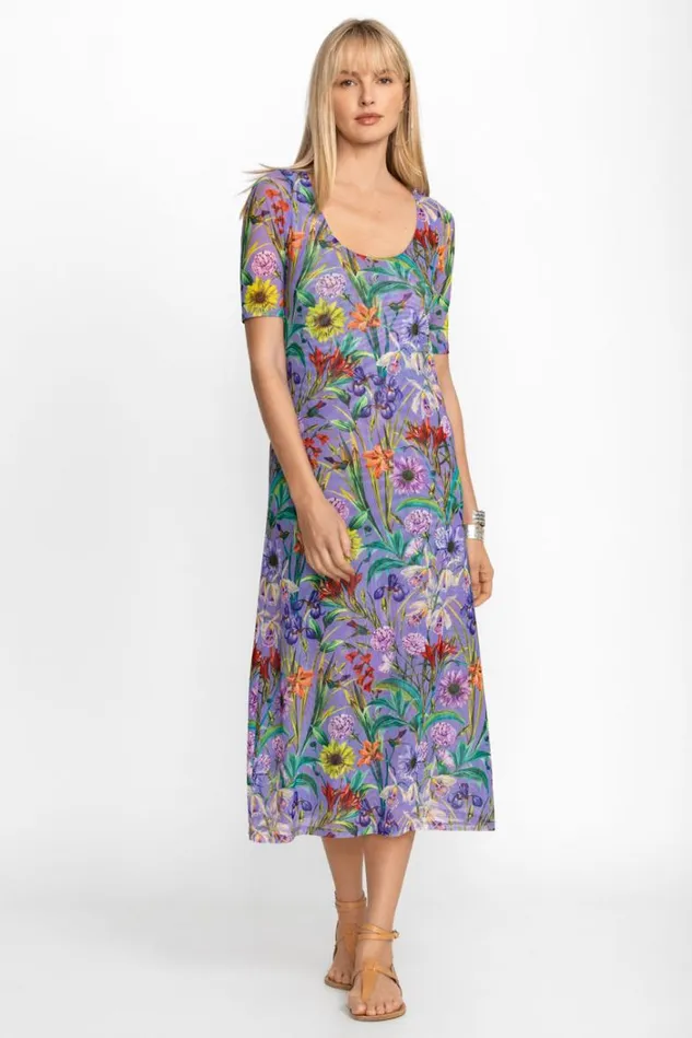 Women DAPHNE MESH MIDI DRESS Daphne Purple Johnny Was Dresses