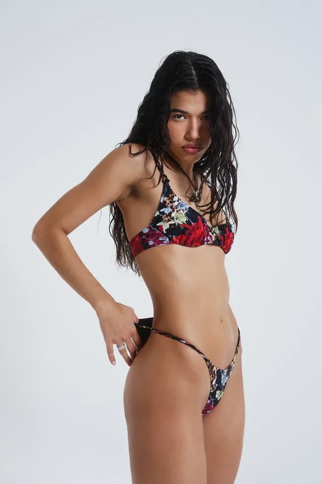 Women Dark Romantic Leopard Print Micro Bikini Bottoms With Twisted Strap Detail Jaded London Bikini Bottoms