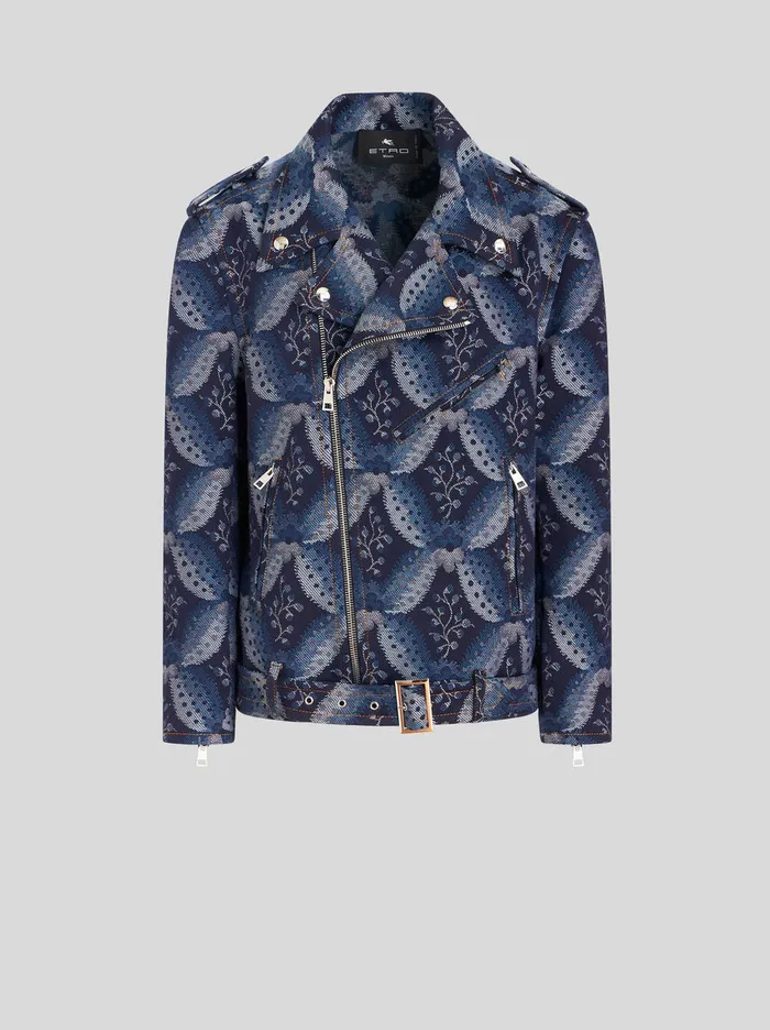 Women Denim Jacquard Biker Jacket Etro Coats And Outerwear