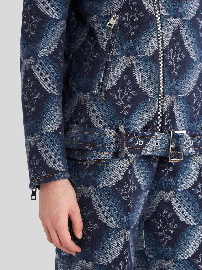 Women Denim Jacquard Biker Jacket Etro Coats And Outerwear