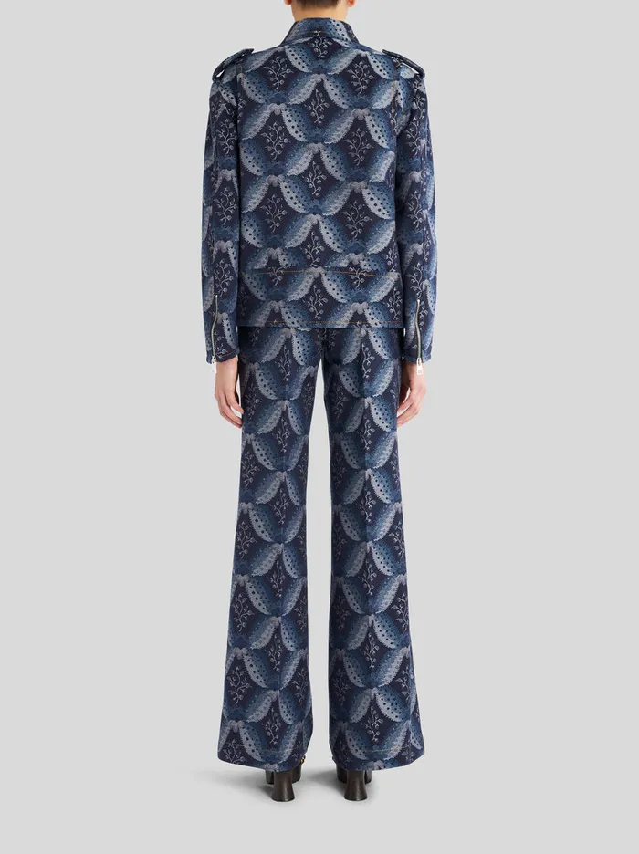 Women Denim Jacquard Biker Jacket Etro Coats And Outerwear