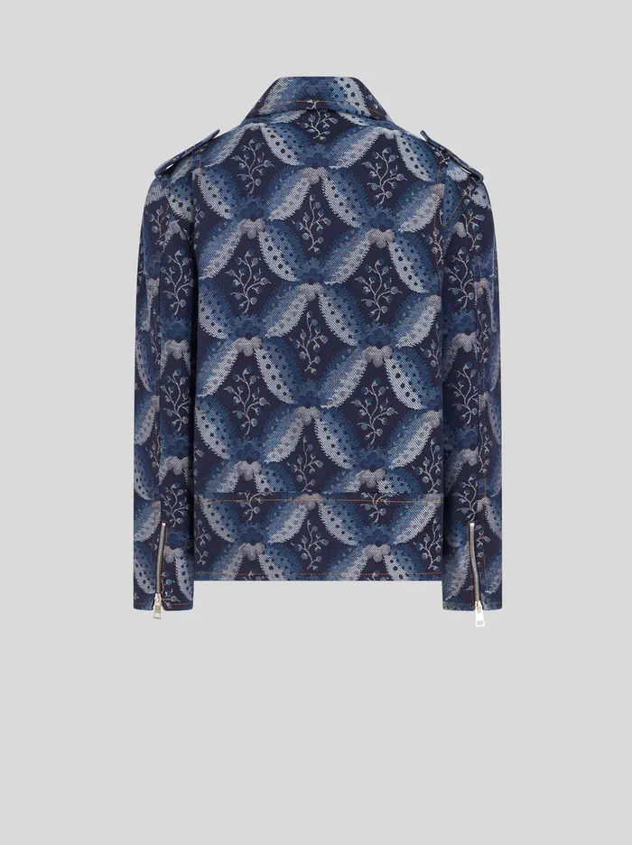 Women Denim Jacquard Biker Jacket Etro Coats And Outerwear