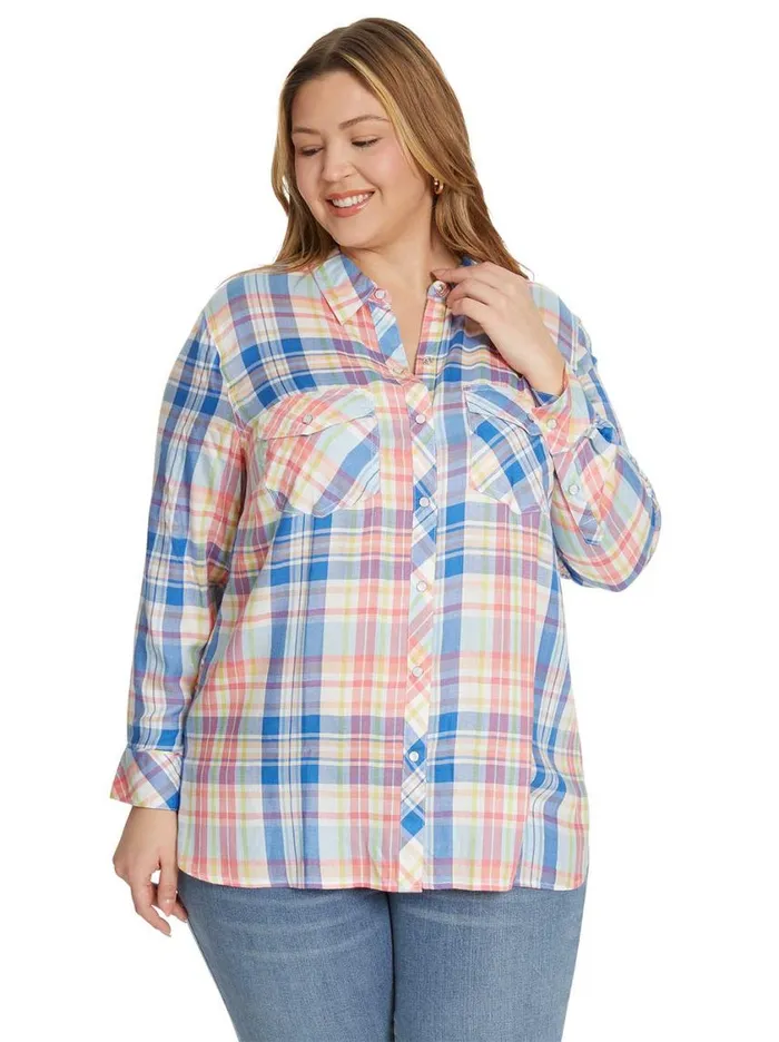 Women Denim Jessica Simpson Petunia Shirt In Aurora Plaid
